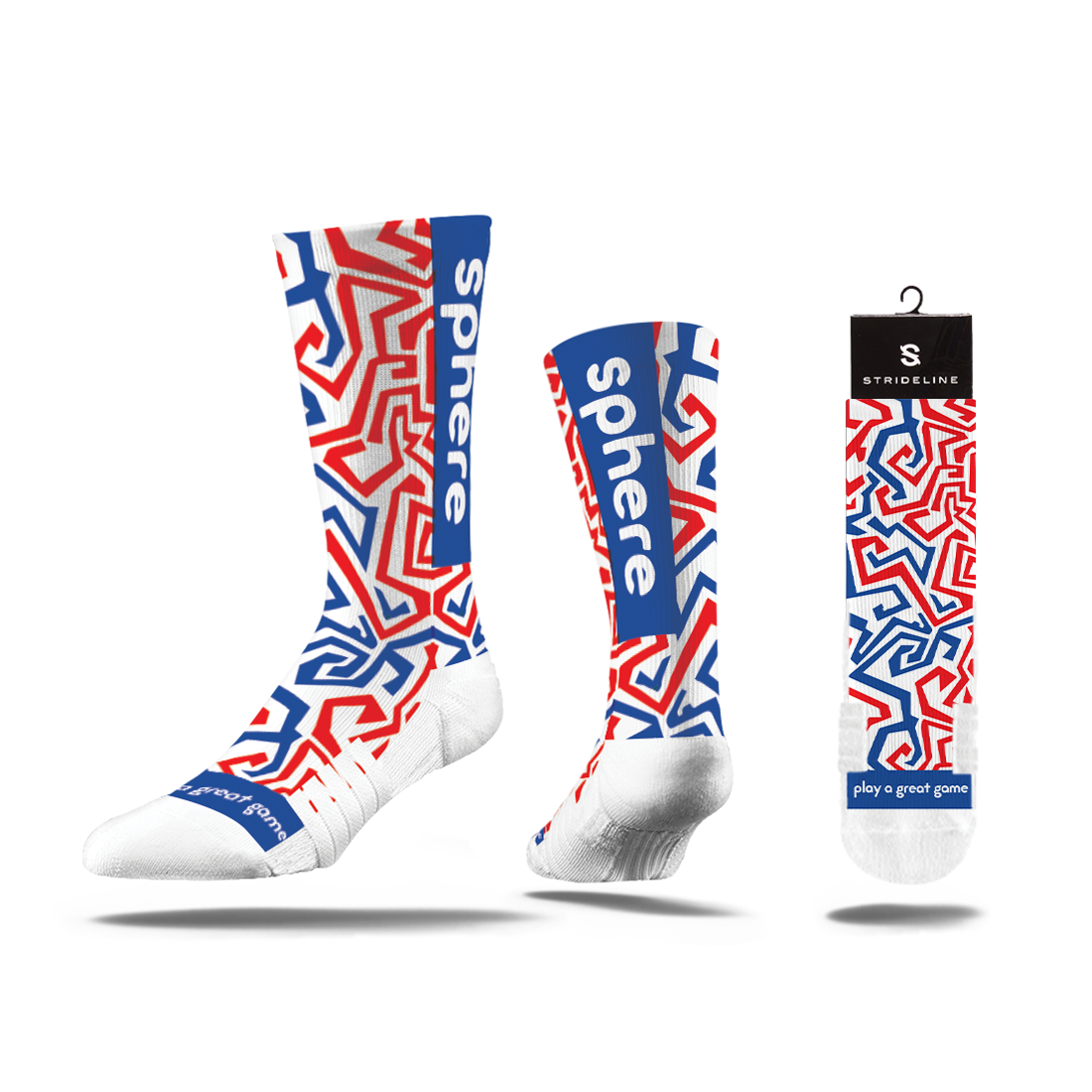 our red, white, and blue–themed sock is sphere™ to help you play big on and off the pitch. our custom strideline sock will help you play a great game